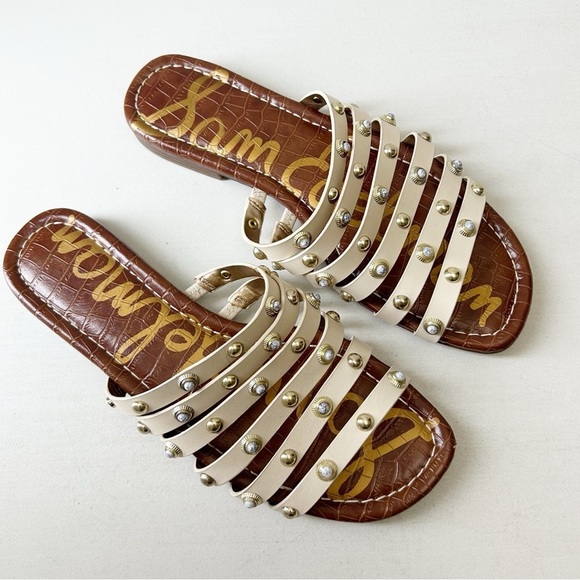 Sam Edelman Brea Sandal Studded Leather Flat Slides Modern Ivory Size 7.5 - Picture 5 of 13